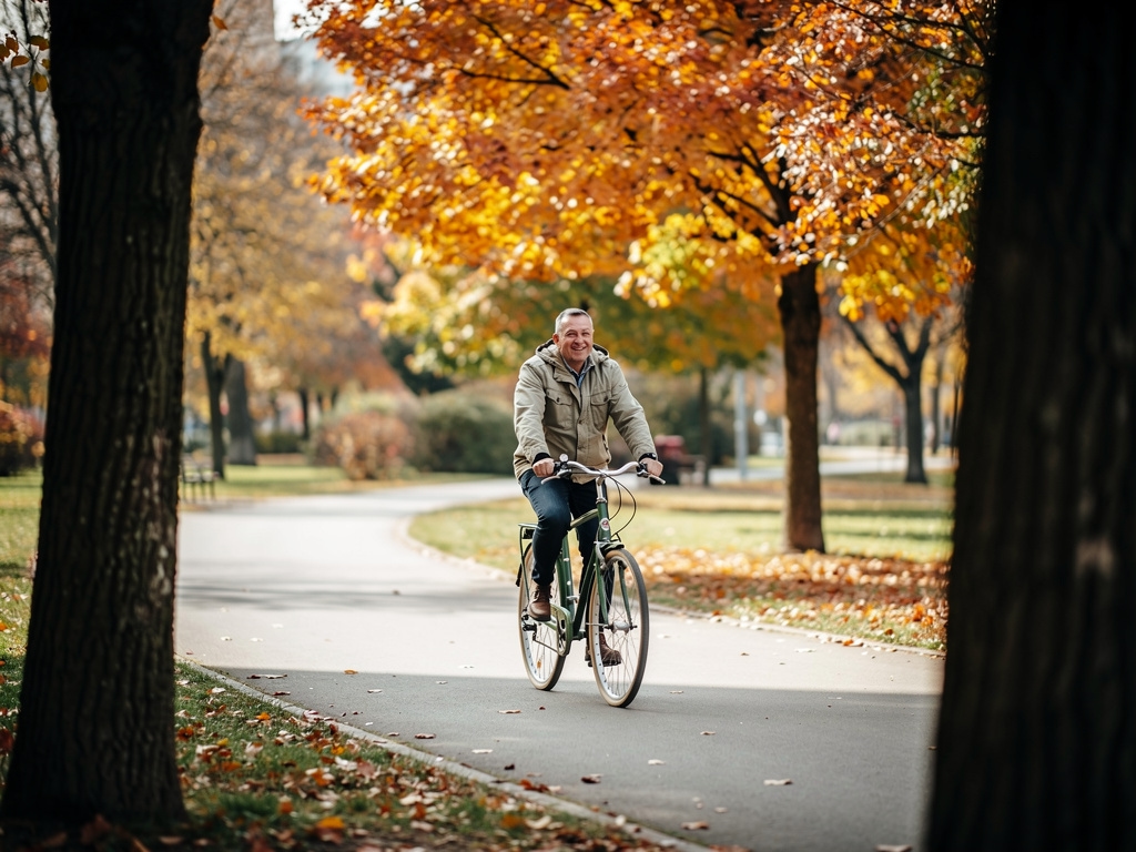Muž na bicykli v parku počas voľného dňa